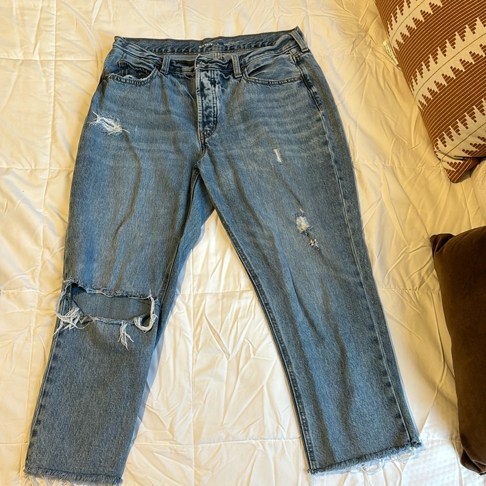 Womens Straight Distressed Jeans High Rise